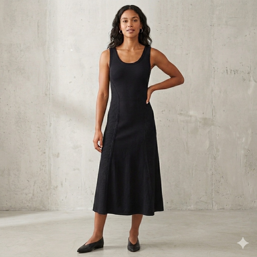 PERUVIAN CONNECTION 100% Pima Cotton Knit Tank  Midi Dress Black Size XS